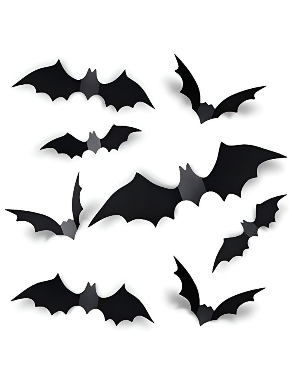 60PCS Halloween Bats Decoration, 4 Different Sizes Realistic PVC Black